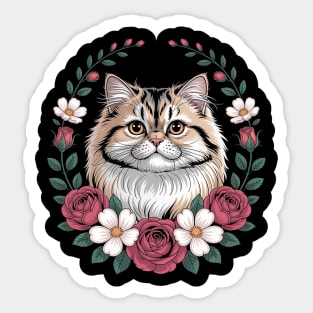Roses Flowers British Longhair Cat Highland Straight Sticker